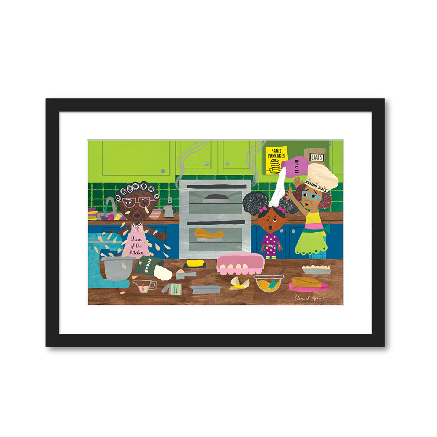 ZARA IN THE MIDDLE OF THE KITCHEN GICLEE 11" X 17" FRAMED (IN GALLERY)